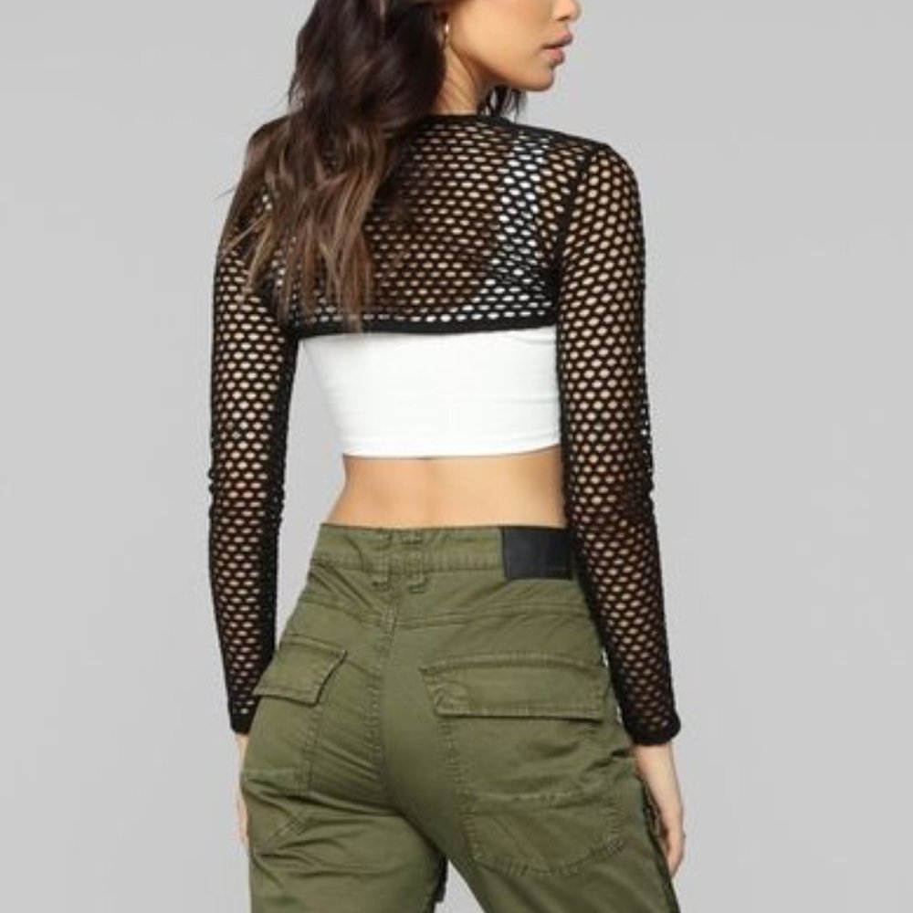 Fashion Nova Super Cropped Fishnet Top - Picture 2 of 4